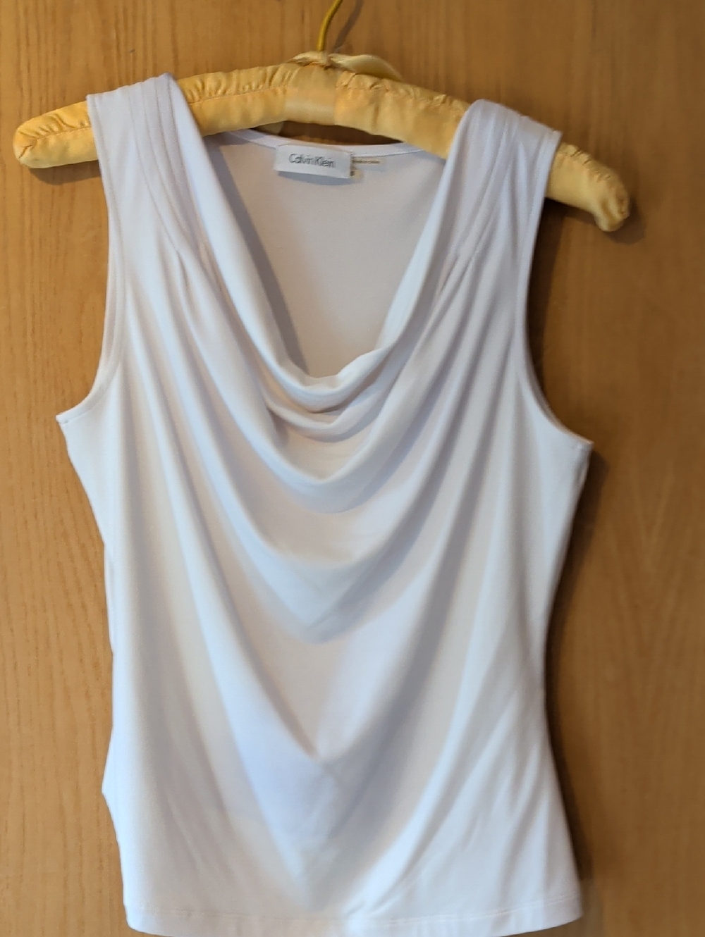 Calvin Klein Draped Cowl Neck White Sleeveless Camisole
